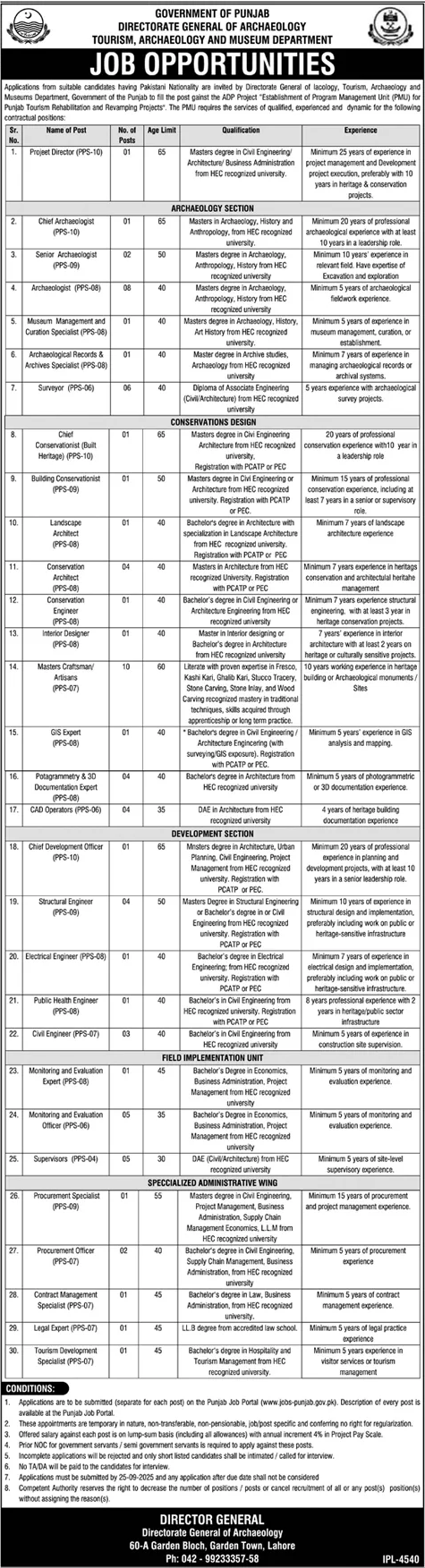 Jobs in Tourism, Archaeology & Museum Department